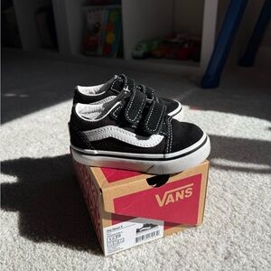 Vans Toddler Black and White Velcro Sneakers